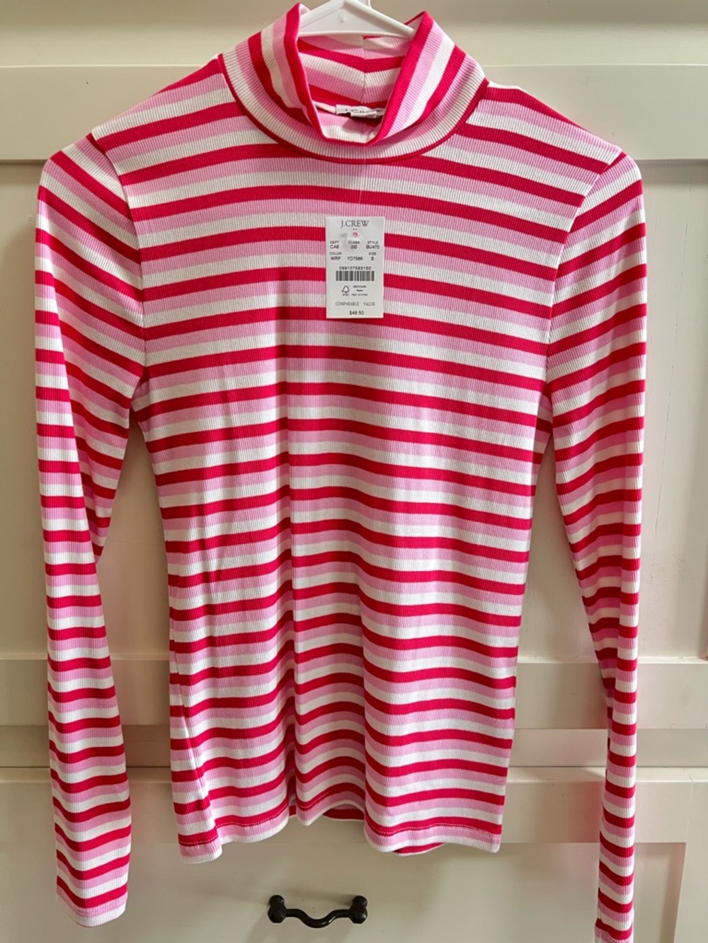 J. Crew Women’s Pink & White Striped Turtleneck Tee